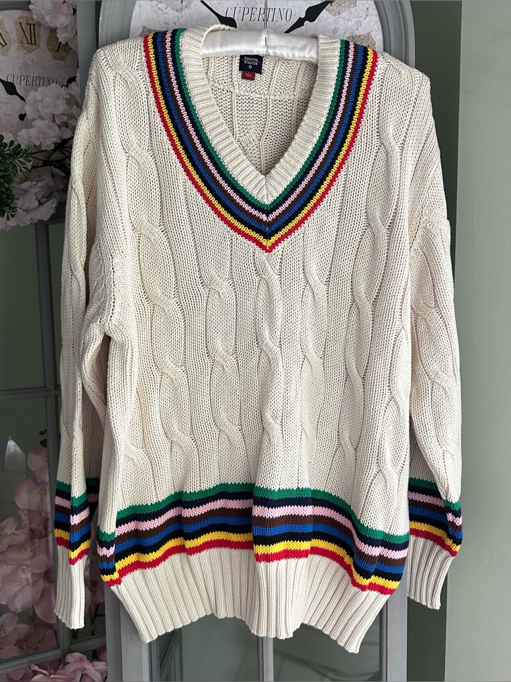 ROWING BLAZERS Croquet Stripe Cable Knit Sweater for Target V-Neck Adult Size L